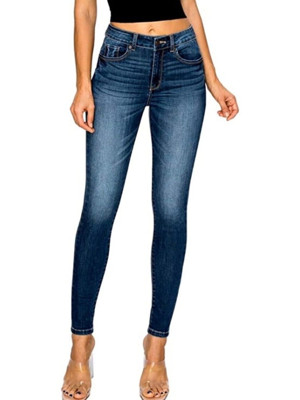 Wax High-Rise BUTT I LOVE YOU Dark Blue Skinny Stretch Jeans